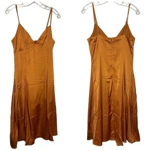 Lena Rust Orange Satin Midi Length Slip Dress